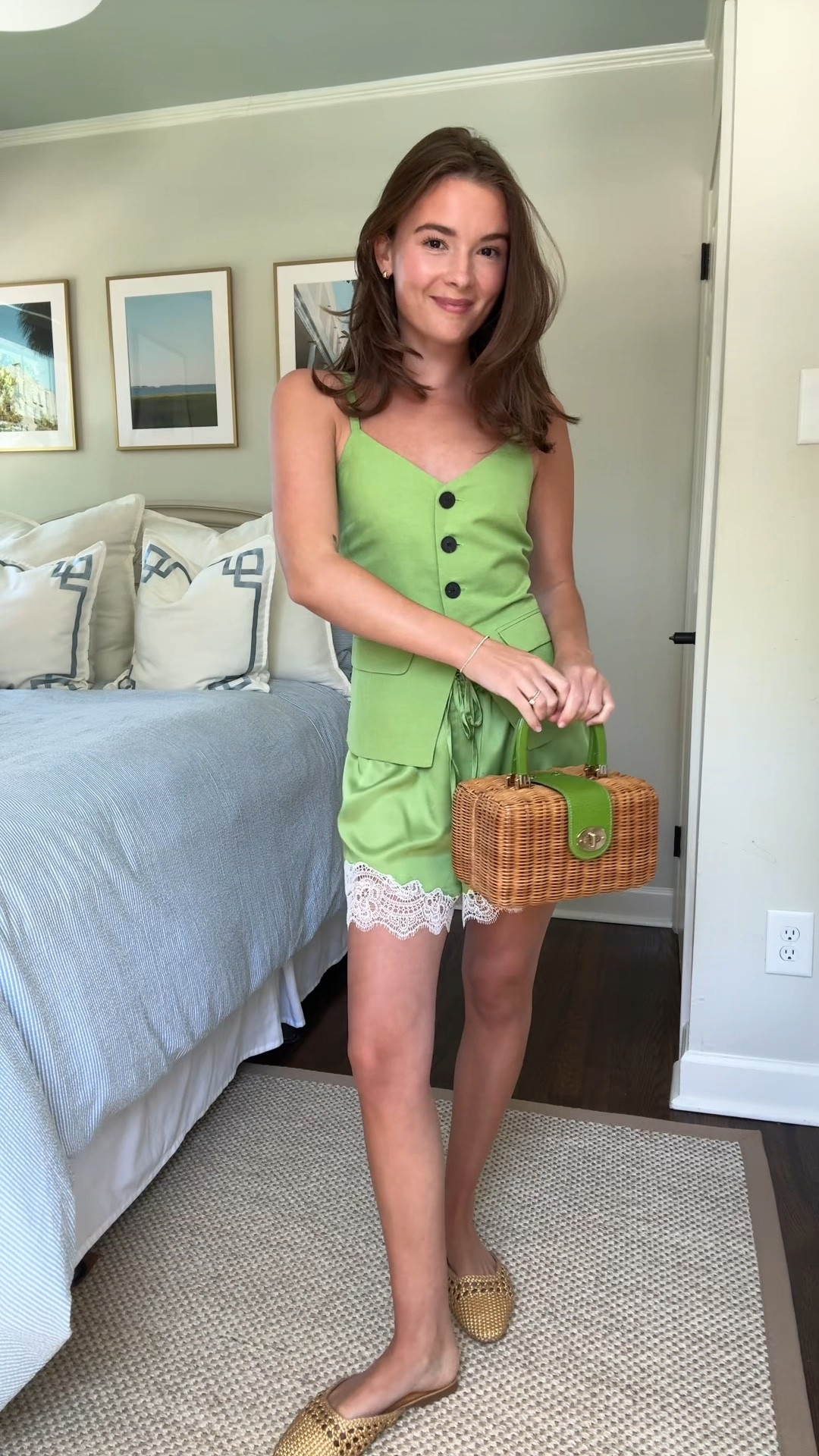 Wearing my usual size in top (xs) and I’m 5’2” ~ I would say the top is very fitted so if you’re between, size up! Wearing a size up in the shorts so they would be loose! Linking all their Apple green stuff as well - obsessed with this color for spring and summer. #springstyle #set #laceshorts #silkshorts #linenset #green #peargreen 

#LTKSeasonal #LTKootd #LTKgrwm
