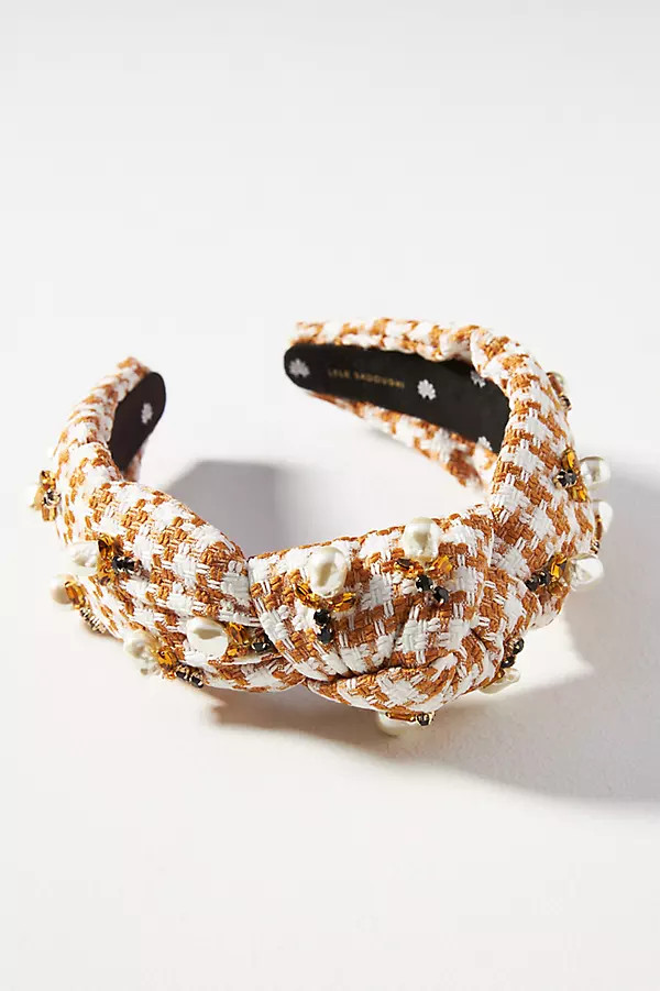 Lele Sadoughi Tweed Pearl Knotted Headband | Anthropologie (US)