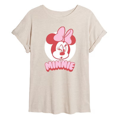 Women's Disney Minnie Pink Oversized Graphic T-Shirt - Birch - Medium | Target