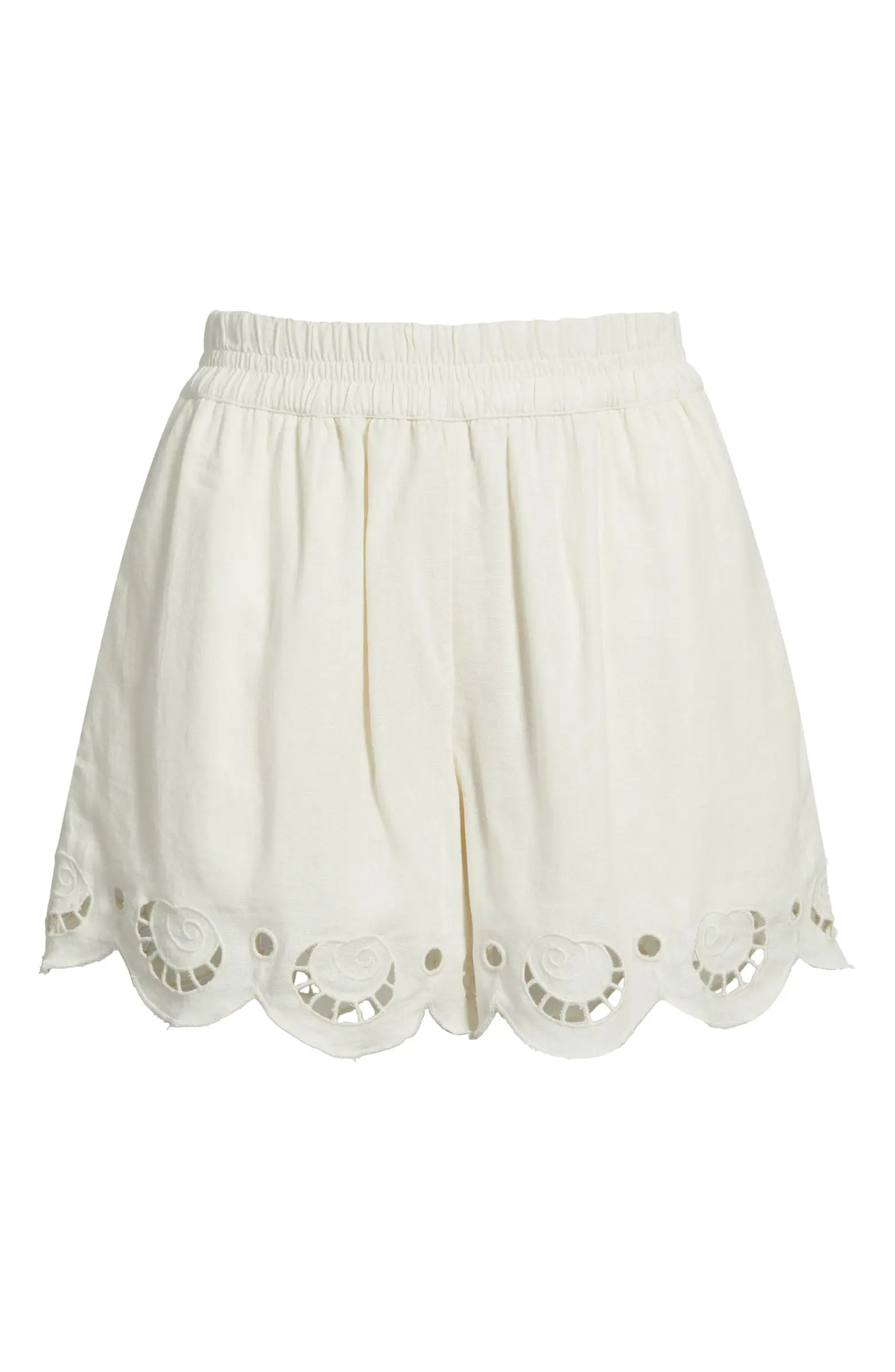 Cutwork Hem Linen Blend Pull-On Shorts | Nordstrom