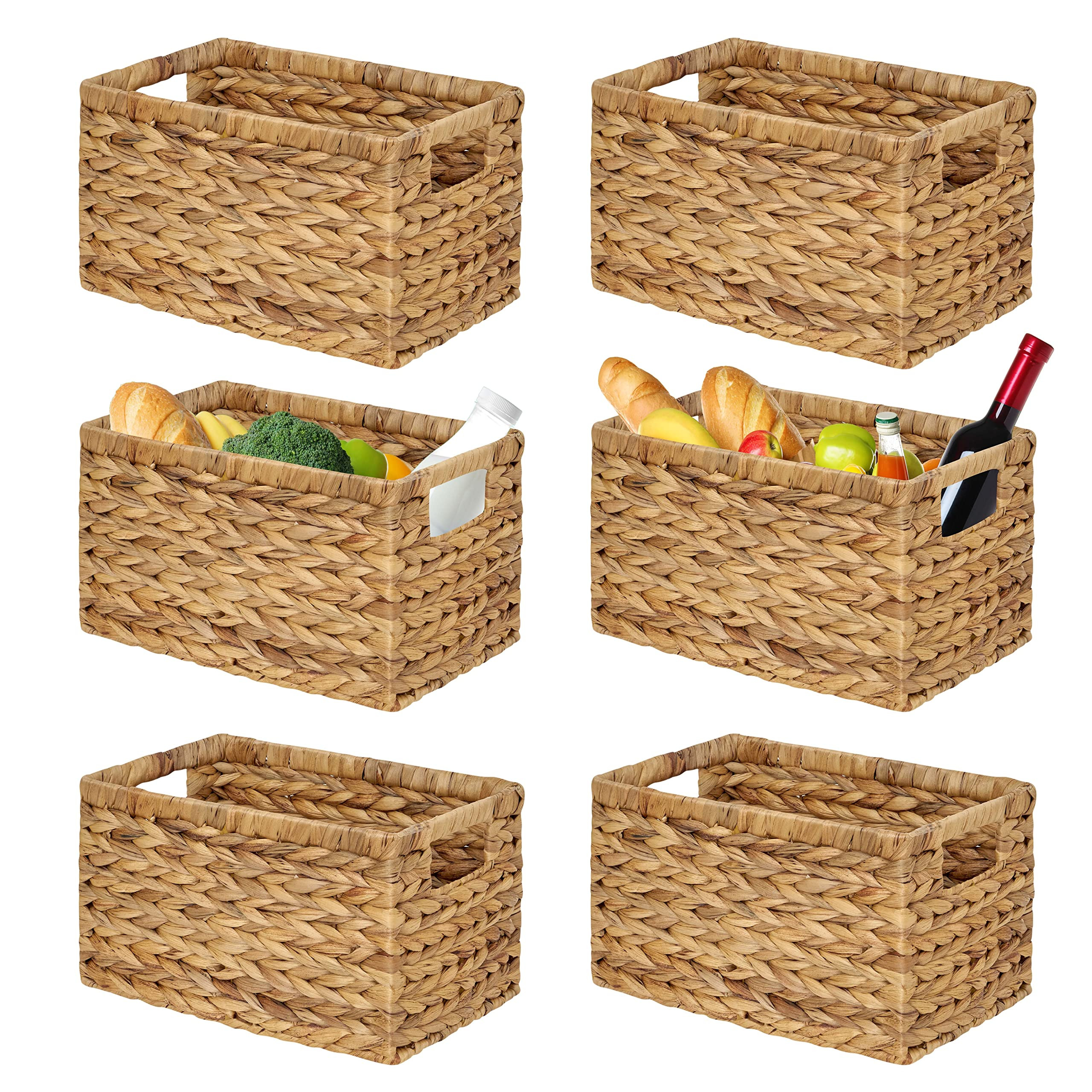 BARIEN Set of 6 Natural Water Hyacinth Woven Storage Baskets 12.6” x 8” x 7”, Rectangular W... | Amazon (US)