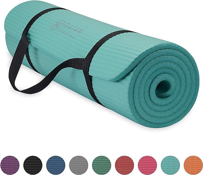 Gaiam Essentials Thick Yoga Mat Fitness & Exercise Mat with Easy-Cinch Yoga Mat Carrier Strap, 72... | Amazon (US)