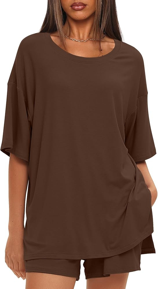 Darong Women's Two Piece Loungewear Set Summer Casual Boxy Shirts Drawstring Shorts Matching Airp... | Amazon (US)