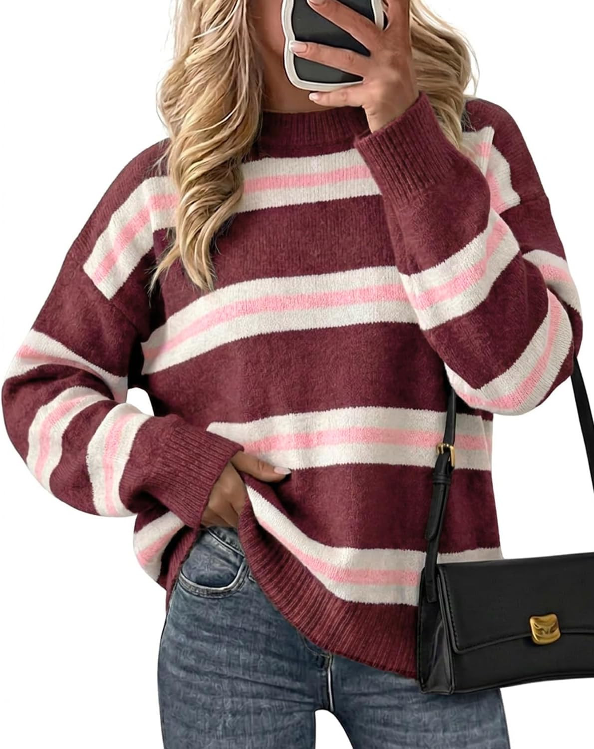 Cicy Bell Womens Striped Pullover Sweater Color Block Casual Loose Knit Top | Amazon (US)