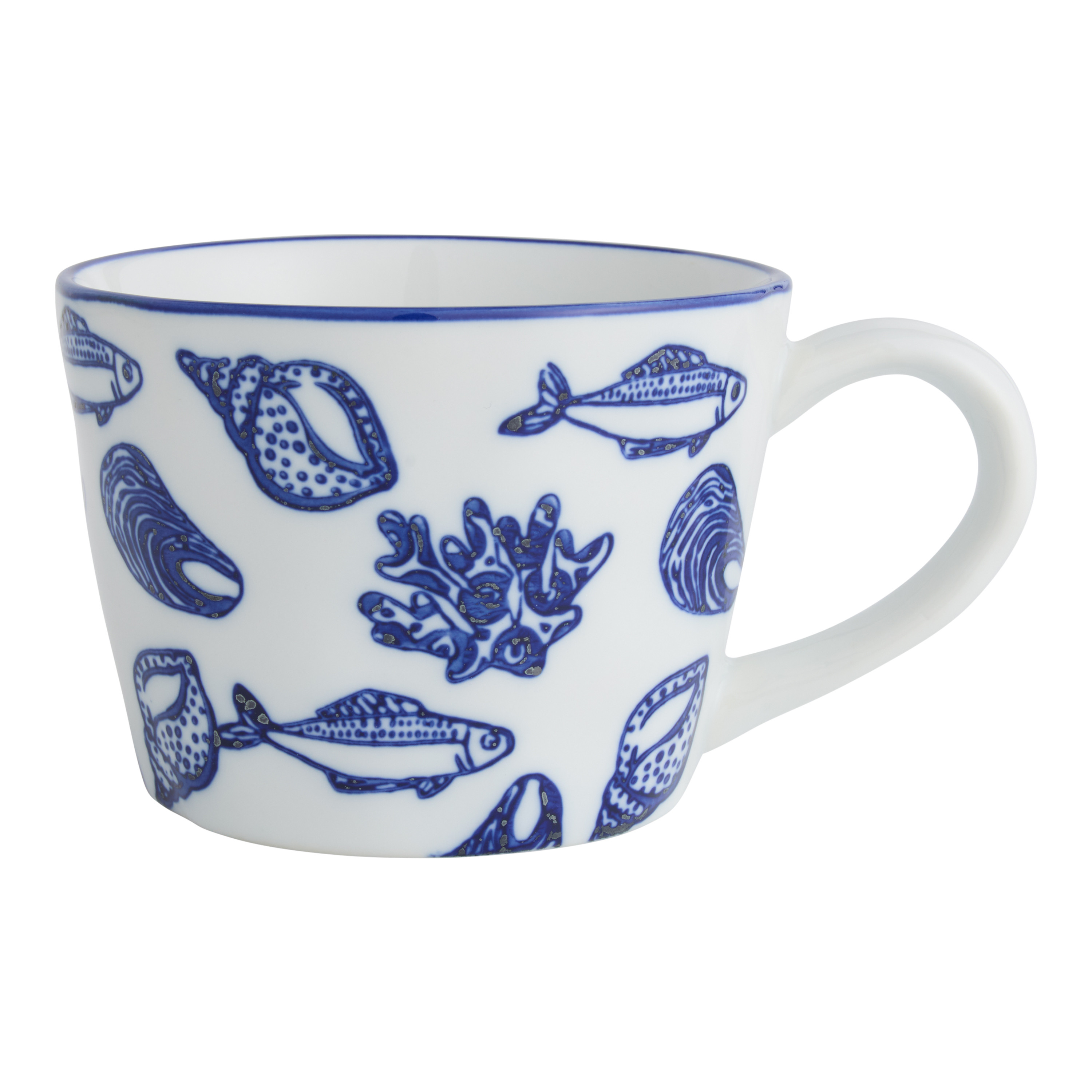 Blue and White Sea Life Hand Painted Ceramic Mug | World Market