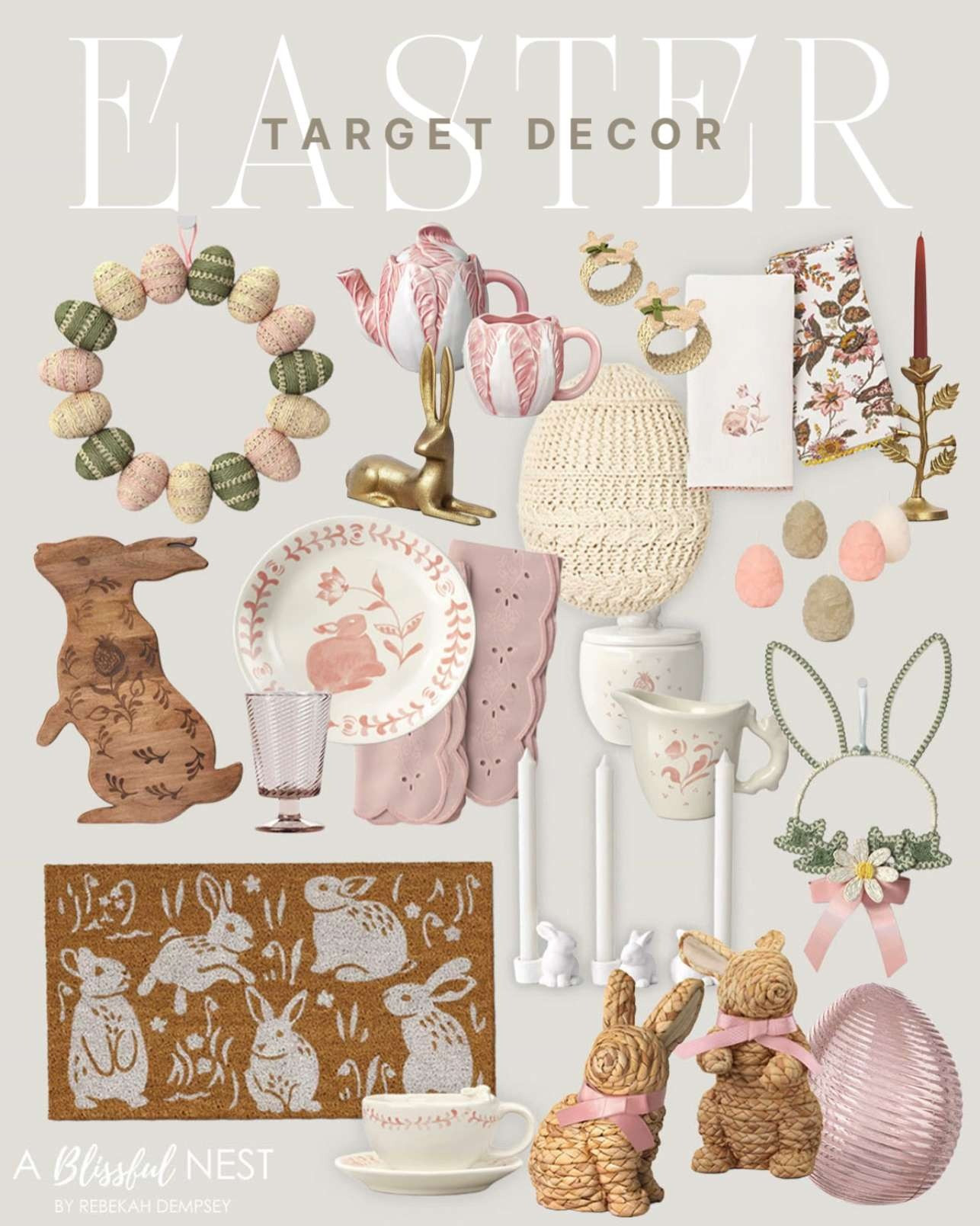 Fresh Easter finds from Target that make your table feel festive. Shop the look.

spring bunnies coir doormat, easter bunny tea cup with saucer, pink stoneware radicchio teapot, pink creamer pitcher, pink sugar jar, woven bunny napkin rings, easter bunny wreath, easter floral kitchen towels, easter egg wreath, pink eyelet dinner napkins, bunny salad plate, pink swirl petal wine glass, pink radicchio mug, easter figural bunny serving board, ceramic bunny taper candle holders, gold metal botanical taper candle holder, gold metal laying bunny, cream crochet egg throw pillow, pink glass easter egg, woven standing bunny, woven sitting bunny, easter egg figural tealight candles. 

 #LTKSeasonal #LTKHome