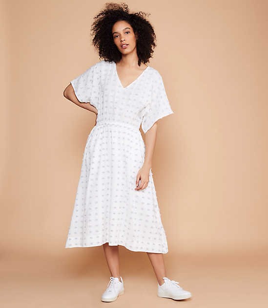 Lou & Grey Pom Pom V-Neck Midi Dress | LOFT