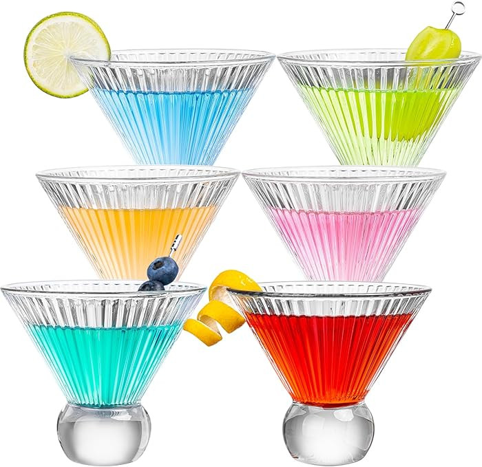 Stemless Ribbed Martini Glasses Set of 6, 5oz Crystal Cocktail Glass, Margarita Glasses, Art Deco... | Amazon (US)