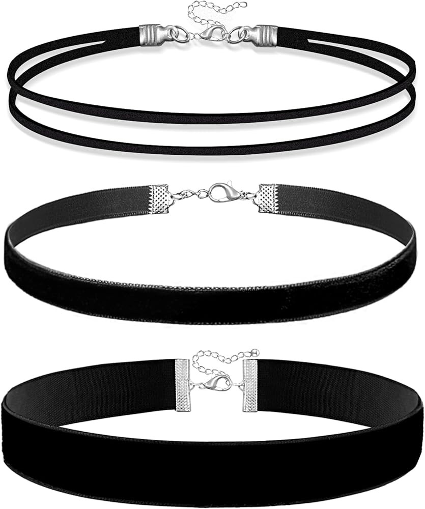Ronglry 3pcs Black Choker Necklace for Women Black Velvet Choker Set Layered Black Choker Necklaces Classic Chokers for Women Adjustable Gothic Lace Black Collar Necklace for Party Cosplay Christmas Birthday Jewelry Gifts | Amazon (US)