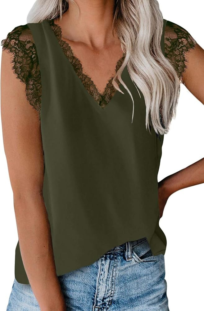 lime flare Women Sexy Lace Trim Cap Sleeves Camisole Dressy Tank Tops | Amazon (US)