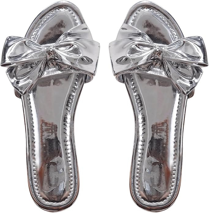 GORGLITTER Women's Bow Flat Sandals Metallic Open Toe Slip on Slide Sandals | Amazon (US)
