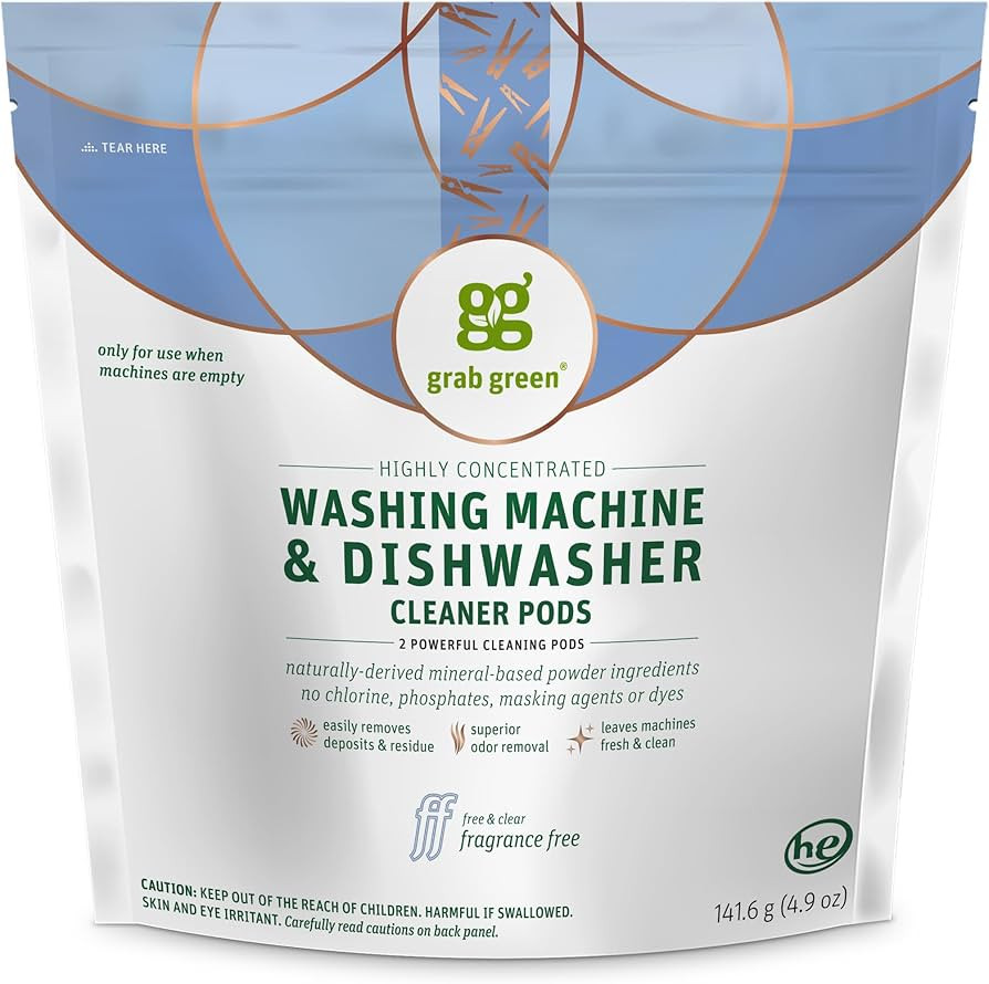 Grab Green Washing Machine Cleaner, 2 Count, Fragrance Free, Mineral Based Removes Deposits and O... | Amazon (US)