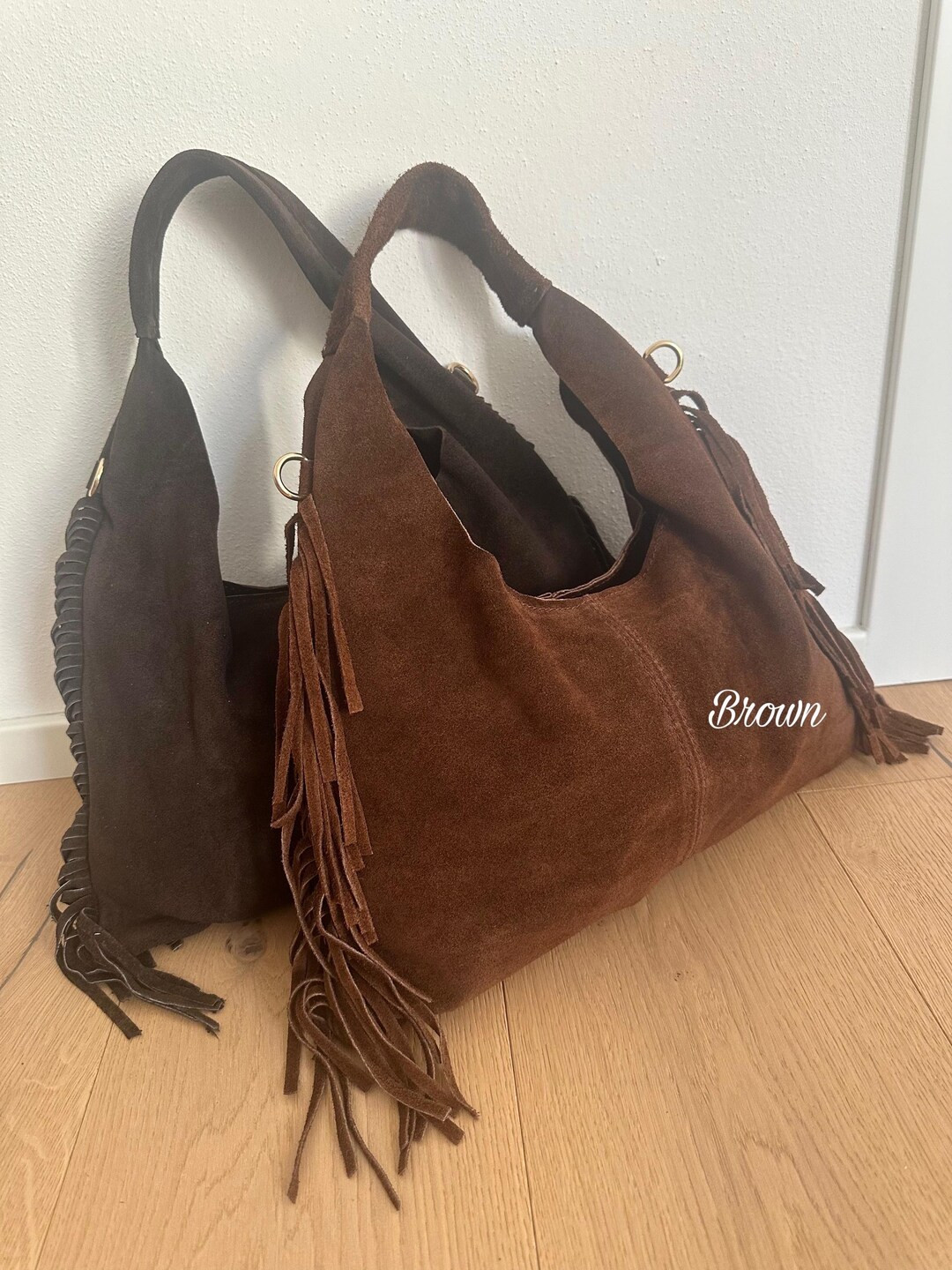 Genuine Suede Shoulder Bag With Fringes Made in Italy, Italian Suede Leather Bag, Fringes Suede S... | Etsy (US)