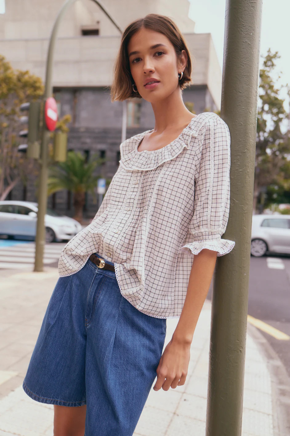 Lula Pleat Front Denim Long Short - Mid Wash | WYSE London