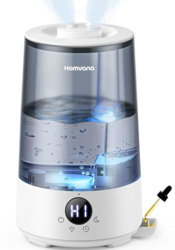 Homvana Humidifiers for Bedroom Home, 3.6 L Cool Mist Top-Fill 34H Super Long Time, Quiet 23dB, Baby Humidifier, Oil Diffuser for Large Room, House, Plant, Nursery, Office, BPA FREE, Ultrasonic (Grey) | Amazon (US)