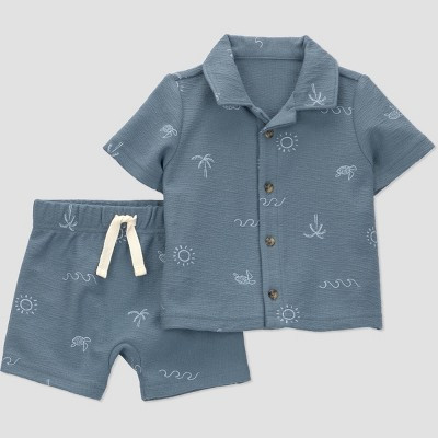 Carter's Just One You® Baby Boys' 2pc Beach Button-Down T-Shirt and Shorts Set - Blue Newborn | Target