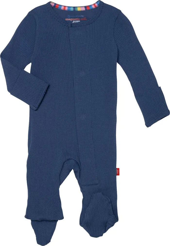 Symphony Blue Ribbed Long Sleeve Magnetic Footie | Nordstrom Rack