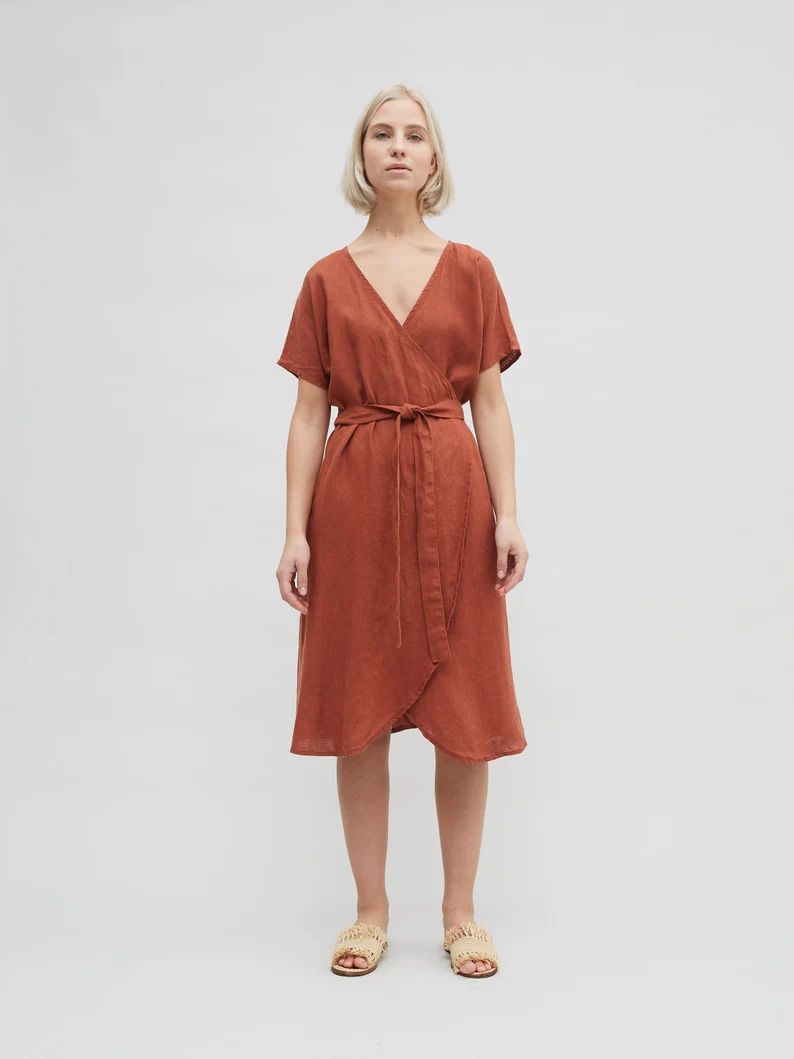 Mimosa dress / Loose wrap linen dress / Maternity linen dress | Etsy | Etsy (CAD)