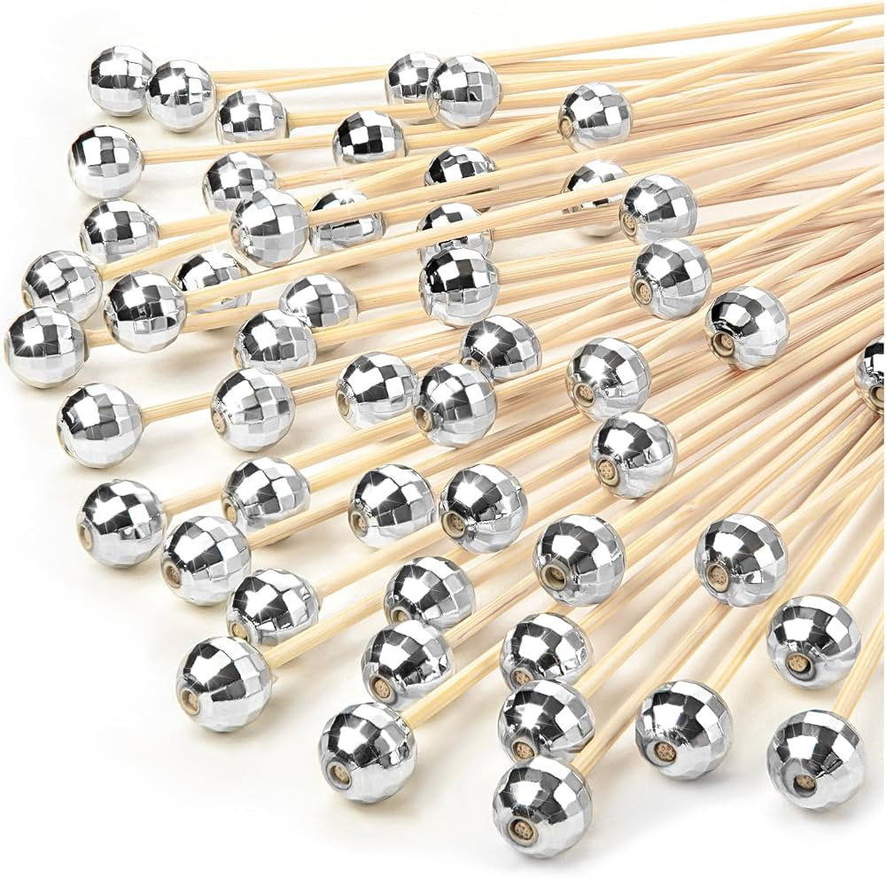 300 Pcs Disco Ball Picks Cocktail Picks Silver Disco Ball Decor Toothpicks for Fancy Cocktail Sti... | Amazon (US)