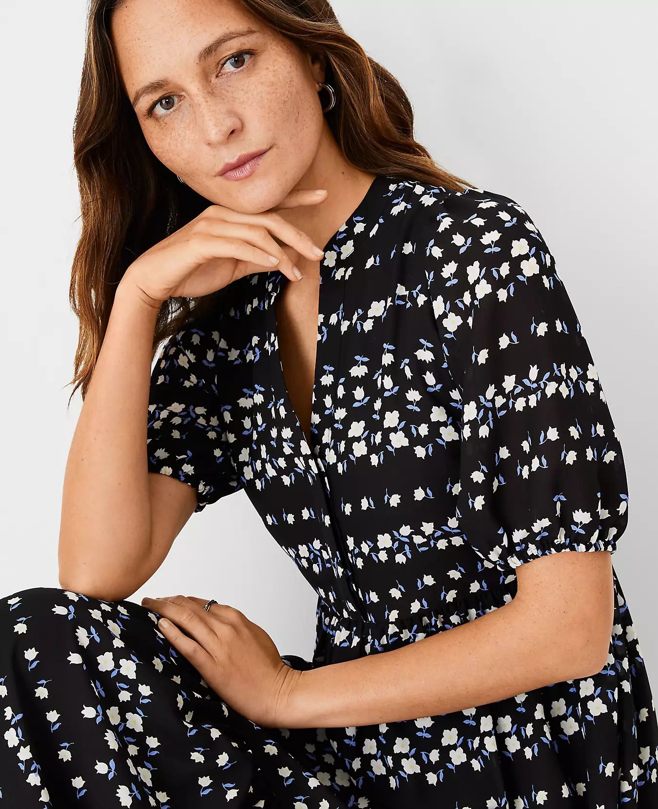 Floral Chain Tiered Shirtdress | Ann Taylor (US)