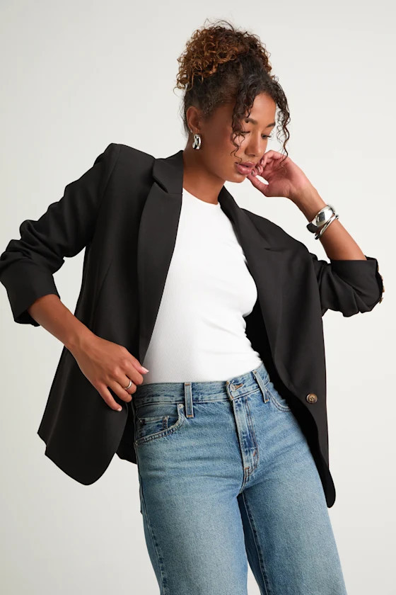 Maita Black Linen Oversized Blazer | Lulus