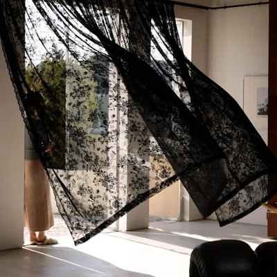 Black Lace Curtains For Living-Room 84 Inch Length, Fine Rose And Leaf Embroidered Light Filtering French Country Curtains For Bedroom, Vintage Delica | Wayfair North America