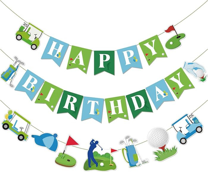 3Pcs Pre-Strung Golf Happy Birthday Banner Decorations, Golf Sports Theme Birthday Party Decorati... | Amazon (US)