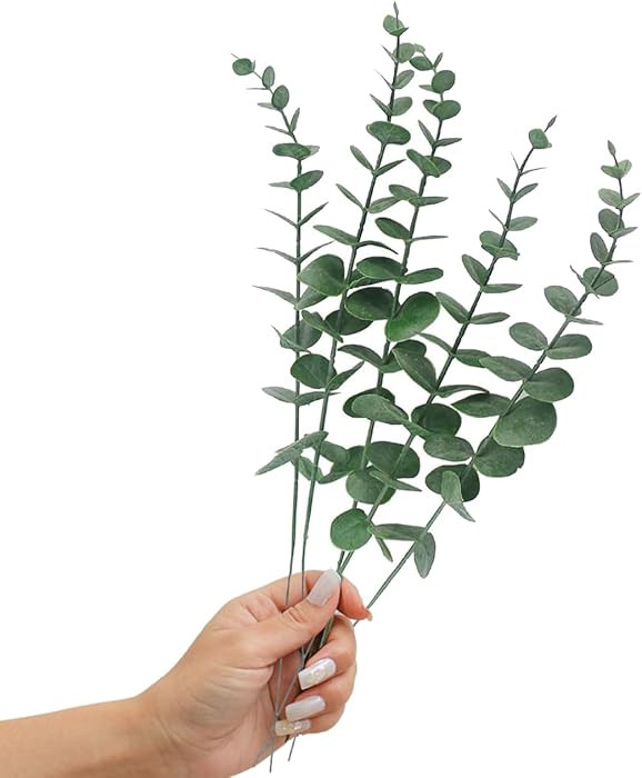 Tinsow 5 Pcs Real Touch Leaf Artificial Eucalyptus Stem Faux Eucalyptuses Wedding Bouquet Centerp... | Amazon (US)