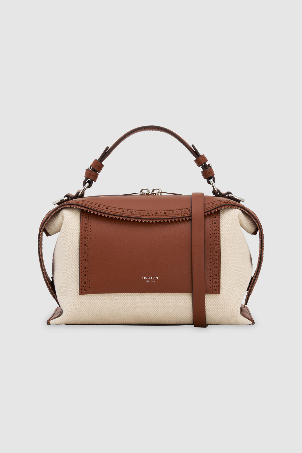 MICA BOWLER CANVAS BROGUING NATURAL/PENNY BROWN | Oroton