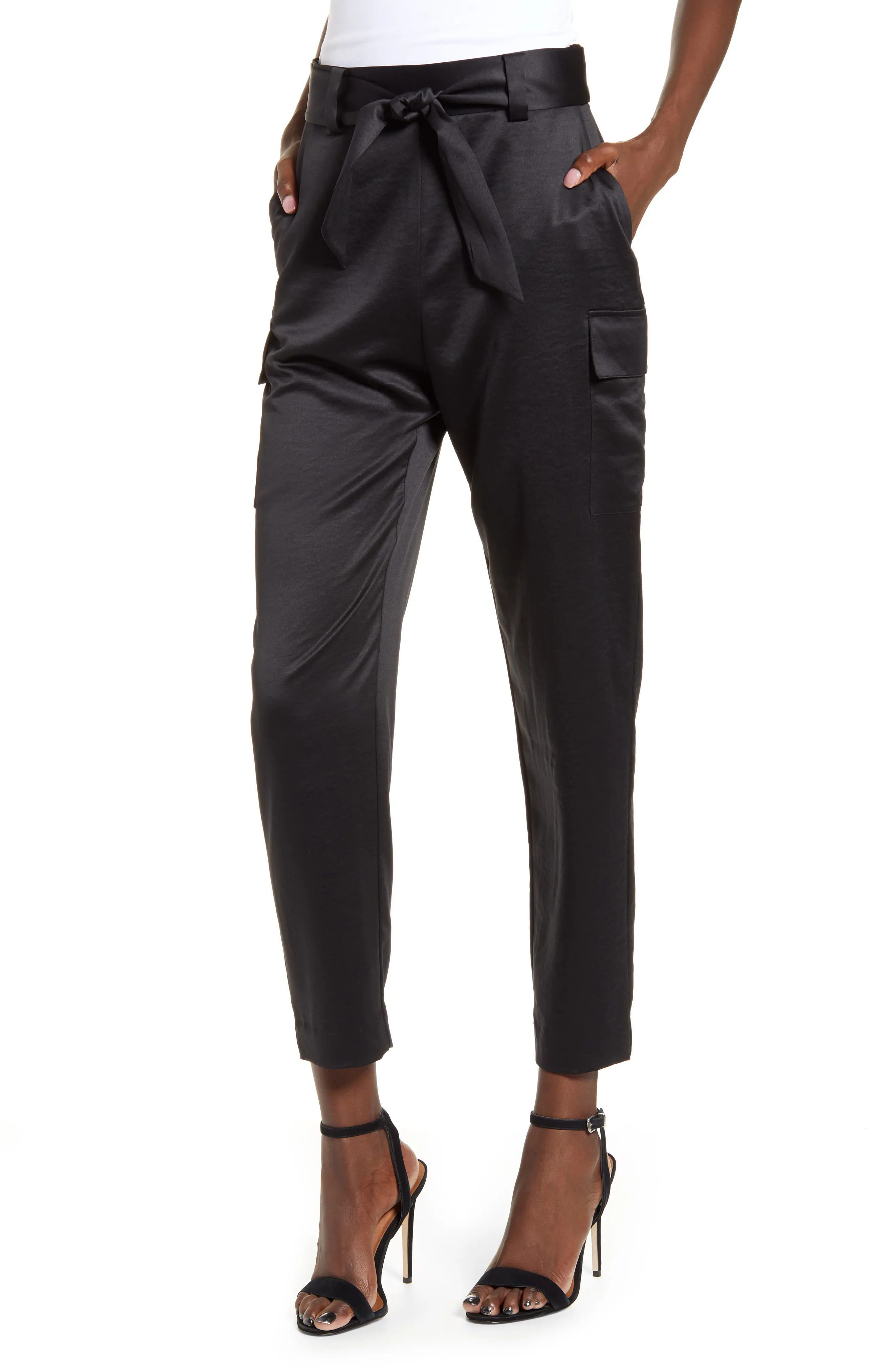 Women's Leith Satin Cargo Pants, Size XX-Small - Black | Nordstrom