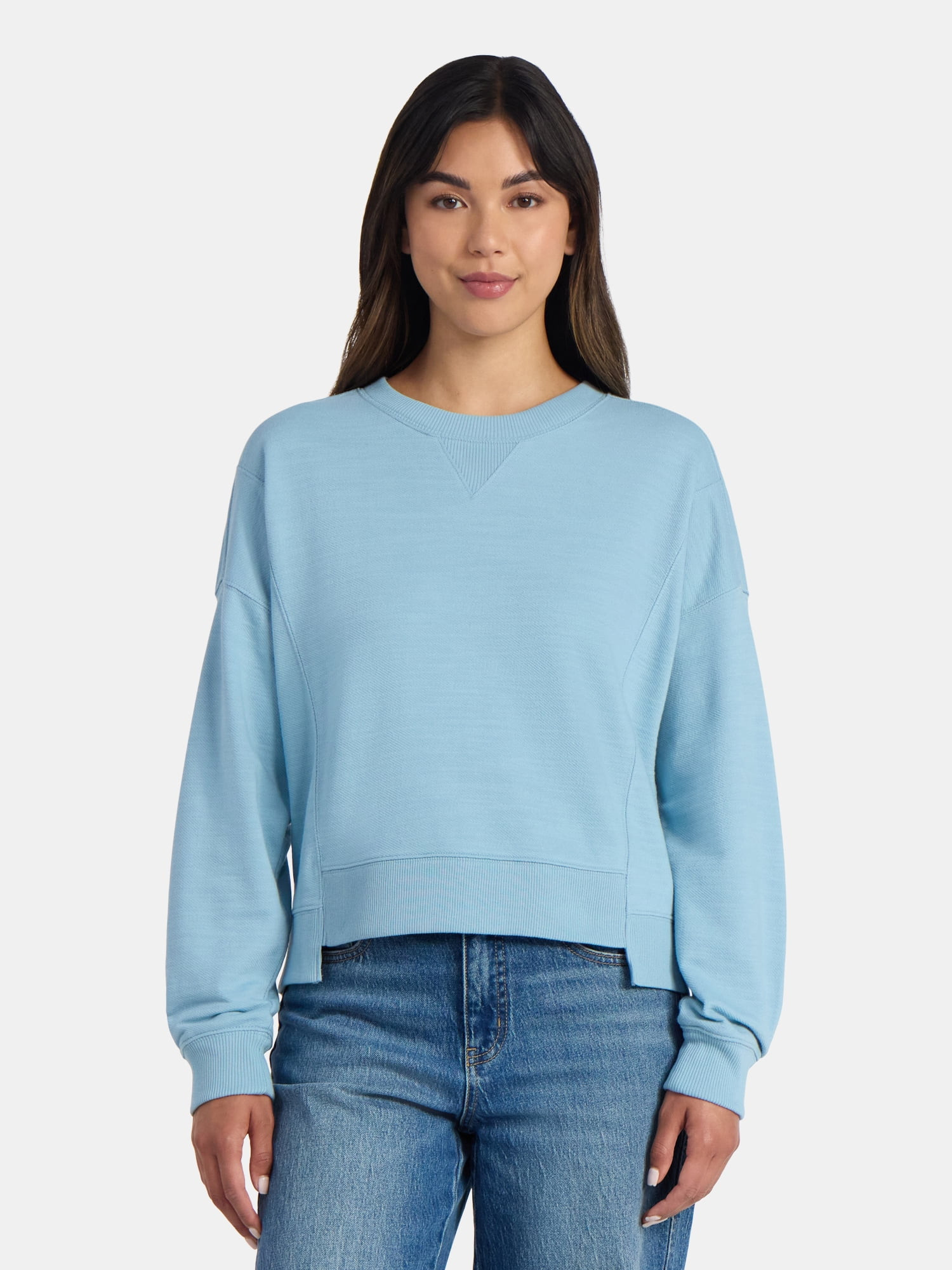 Time and Tru Women’s Ribbed Panel Sweatshirt with Long Sleeves, Sizes XS-XXXL | Walmart (US)