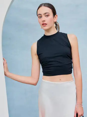 Leslie Denim High Waist Solid Tie Front Wide Leg Trousers | Cider