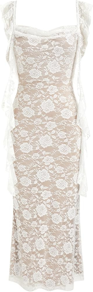 CIDER Formal Dresses for Women Wedding Guest Dresses Summer Maxi Dress Sleeveless Mesh Ruffle Coc... | Amazon (US)