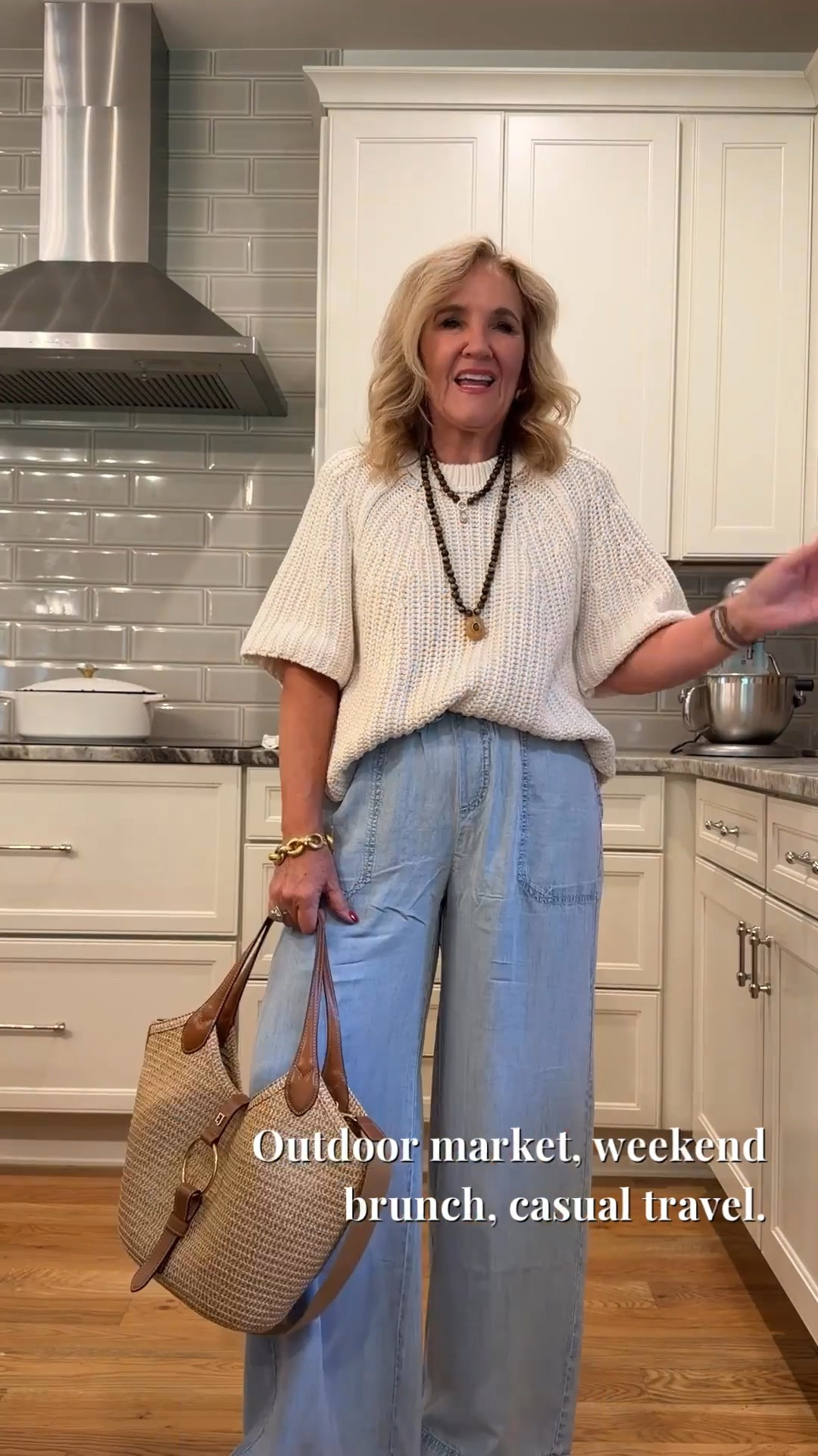 Tap the bell 🔔, heart ❤️ this post, and save for later!

Ever stand in your closet wanting to look put together without feeling overdressed?

The challenge is finding pieces that are comfortable enough for all-day wear but still make you feel polished.

A lightweight textured knit with relaxed wide leg denim solves both. You get an easy silhouette, comfortable movement, and a look that feels intentional with very little effort.

It's a combination that works for coffee dates, weekend errands, lunch with friends, or travel days when comfort matters just as much as style.

Fit note: I'm wearing a medium for my knit top