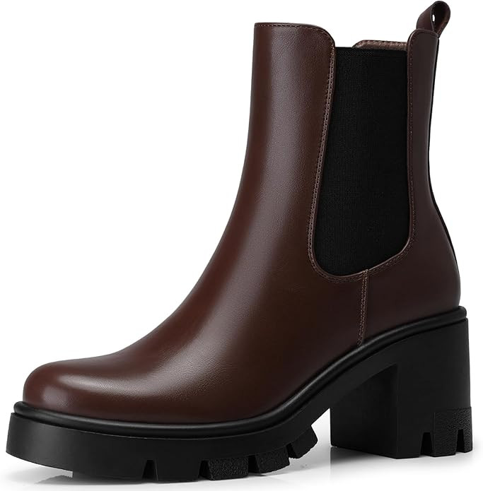 Women Chelsea Ankle Boots: 2.91 In Chunky Heels, Fashion Platform Short Boots, 2025 Fall Winter B... | Amazon (US)