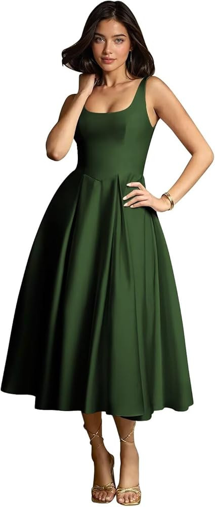 Women's Straps Prom Dress A-Line Pleated Satin Pleated Formal Dress with Pockets 2025 LN112 | Amazon (US)
