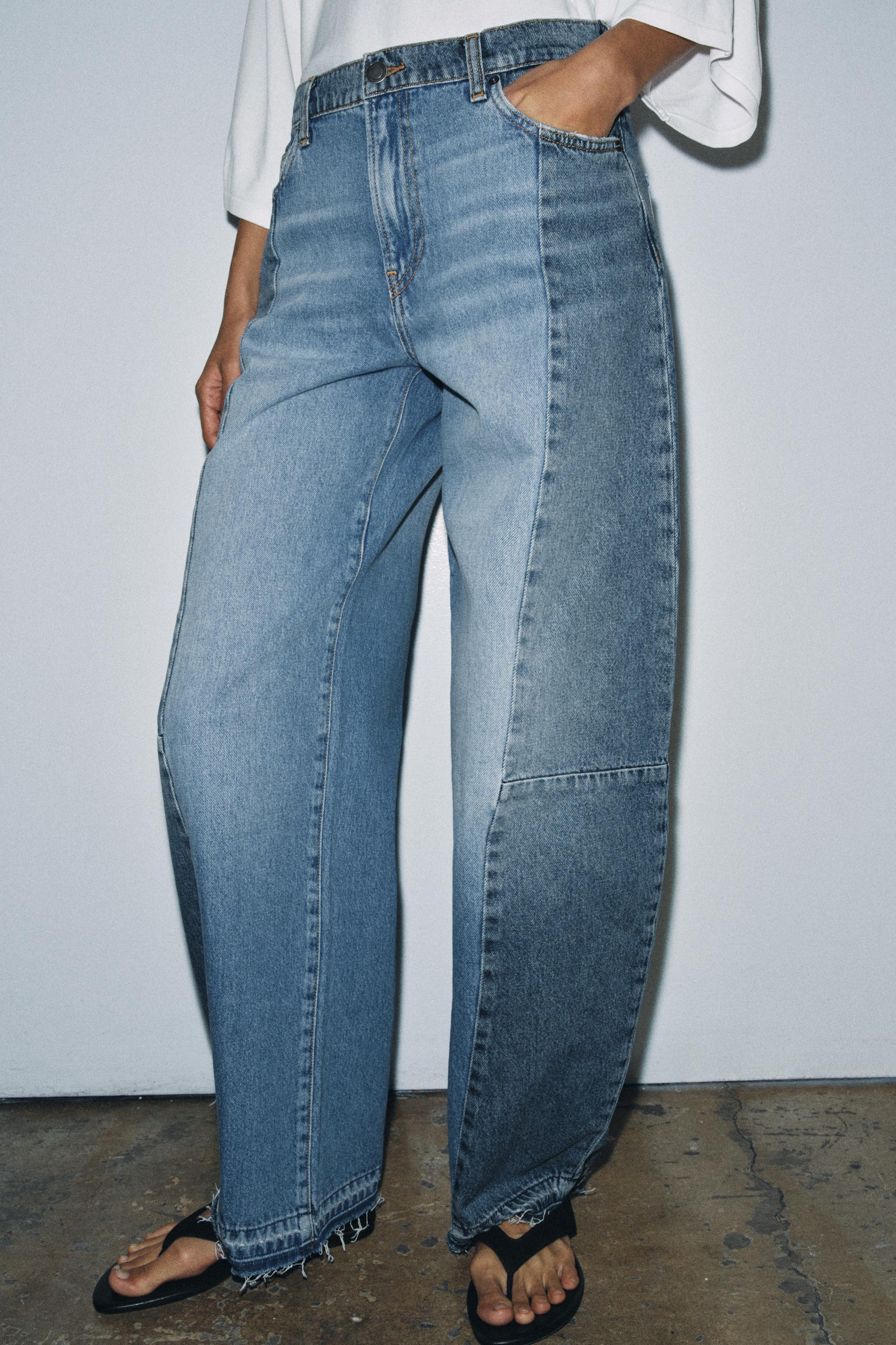 ZW COLLECTION MID-RISE PATCHWORK BARREL JEANS | Zara US