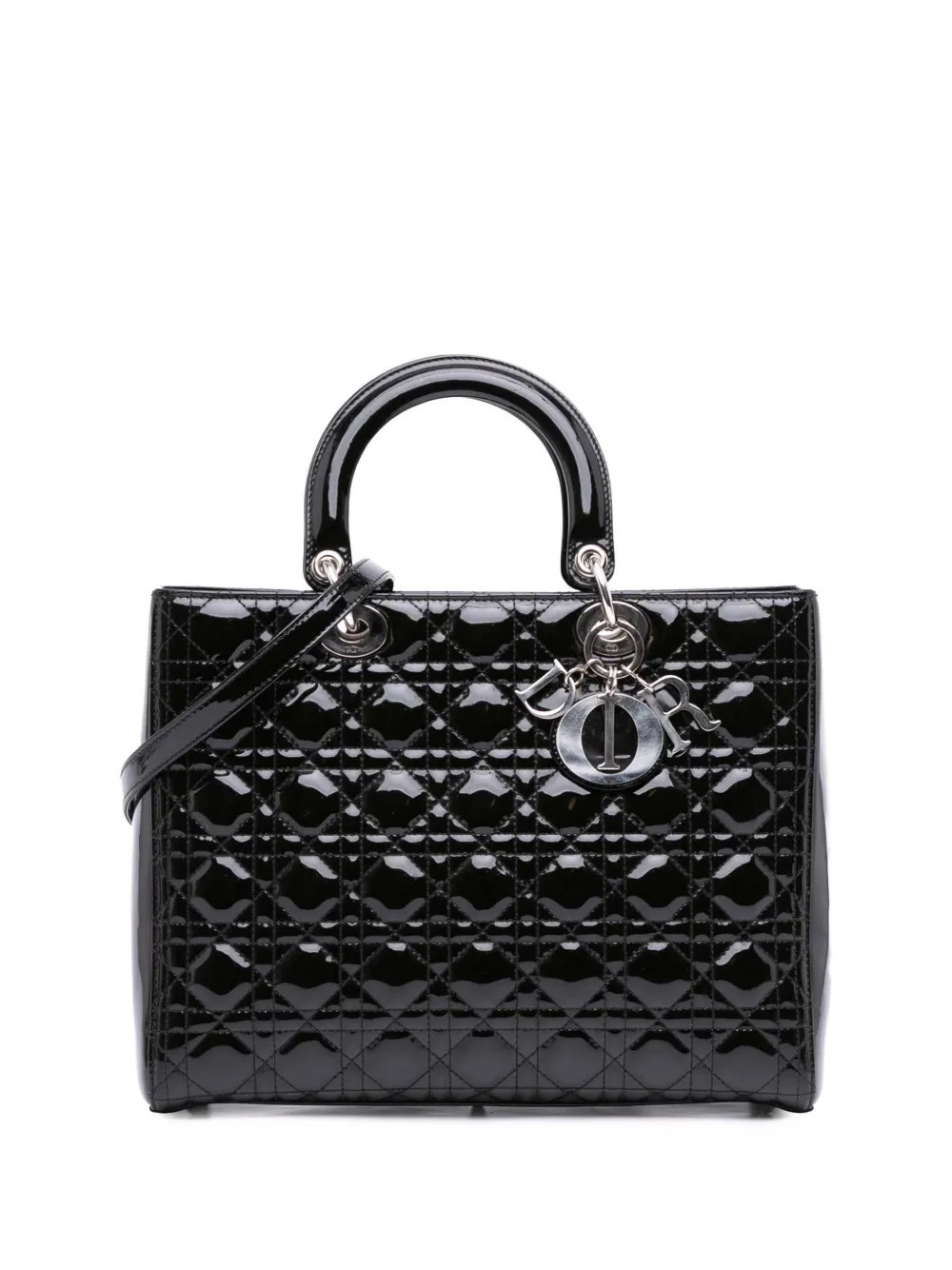 Christian Dior Pre-Owned 2011 Large Patent Cannage Lady Dior satchel - Black | Farfetch Global