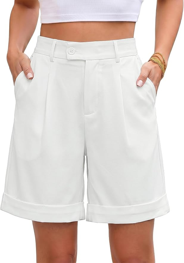 luvamia Dress Shorts for Women High Waisted Baggy Pleated Work Wide Leg Shorts Dressy Casual with... | Amazon (US)