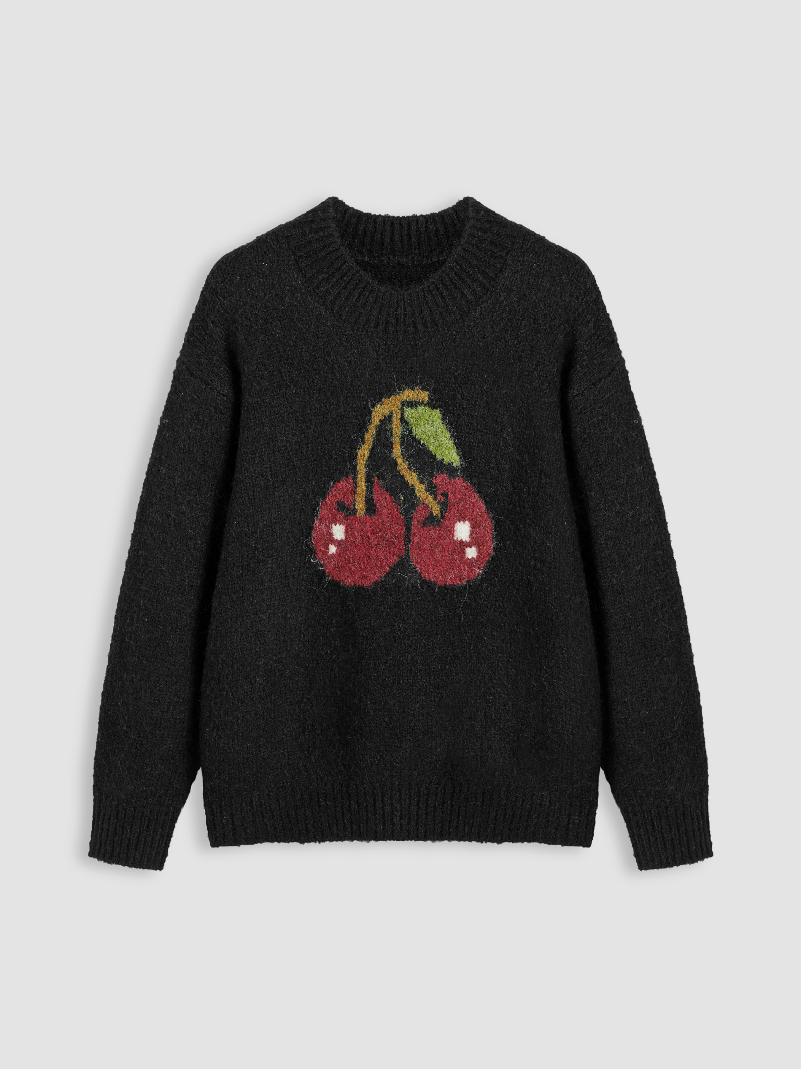 Knit Fabric Knit Round Neckline Cherry Graphic Oversized Sweater For Work | Cider