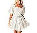 Shy Velvet Women's Summer Dress Square Neck Short Sleeves Crossover Waist Casual Party Mini Dress | Amazon (US)