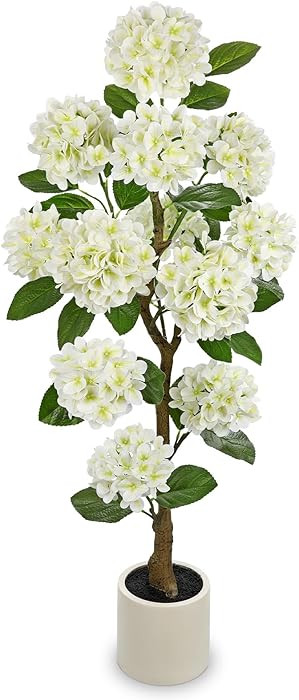 Hollyone 4FT White Hydrangea Artificial Flowers Tree Large Real Touch Faux Silk Hydrangea Plants ... | Amazon (US)