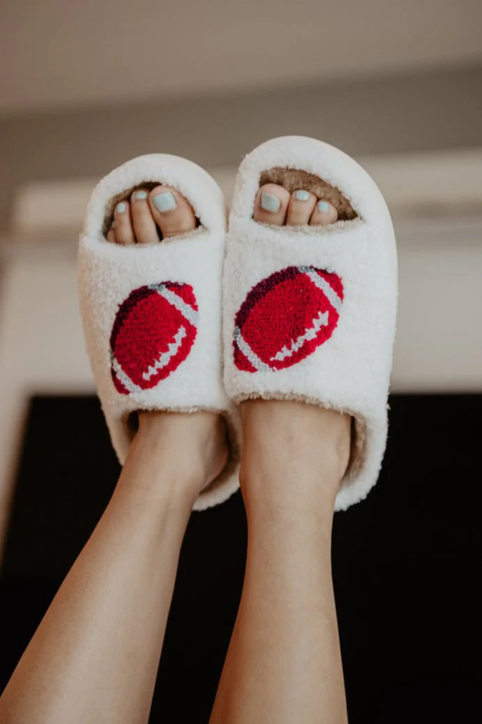 Football Fuzzy Open Toed Slippers White / S/M | Katydid.com