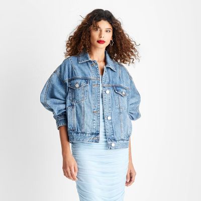 Women's Oversized Barrel Sleeve Denim Jacket - Future Collective Medium Wash | Target