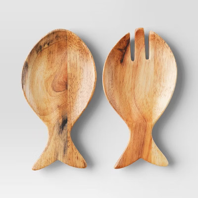Coastal 2pc Wooden Fish Shape Salad Serving Set - Threshold™ | Target