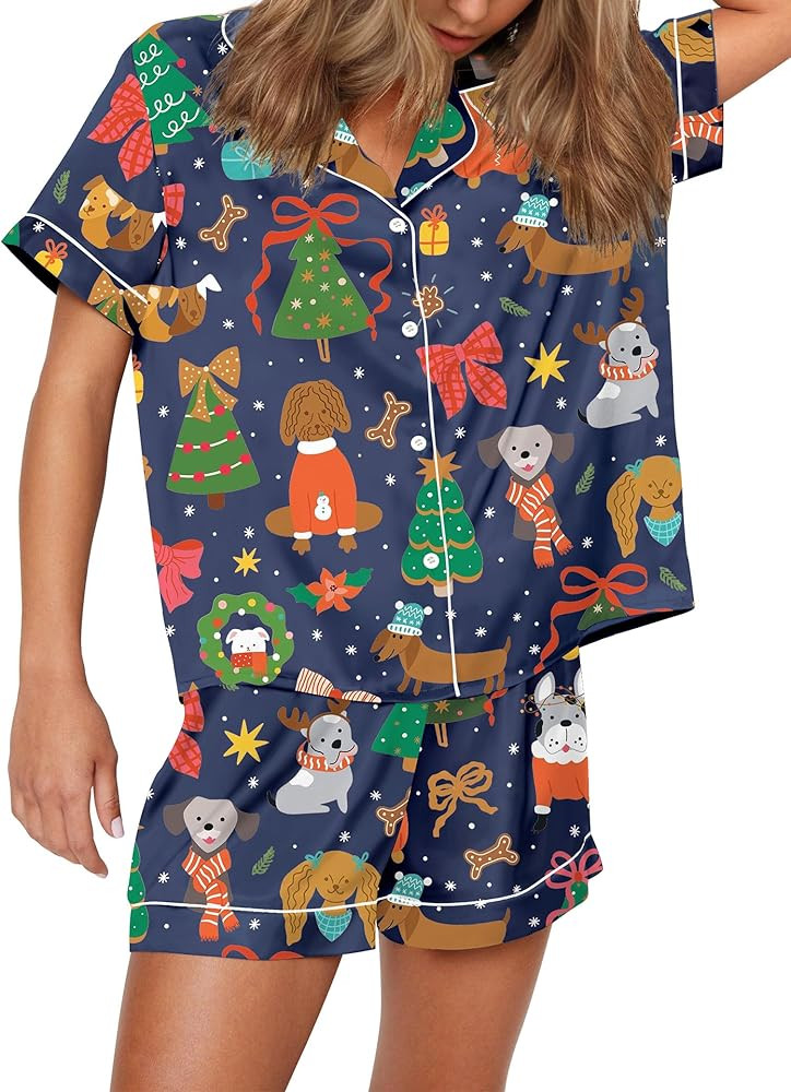 SHESHOW Funny Graphic Pajamas for Women Set Button Down Short Sleeve Top and Shorts Pjs Sets Slee... | Amazon (US)