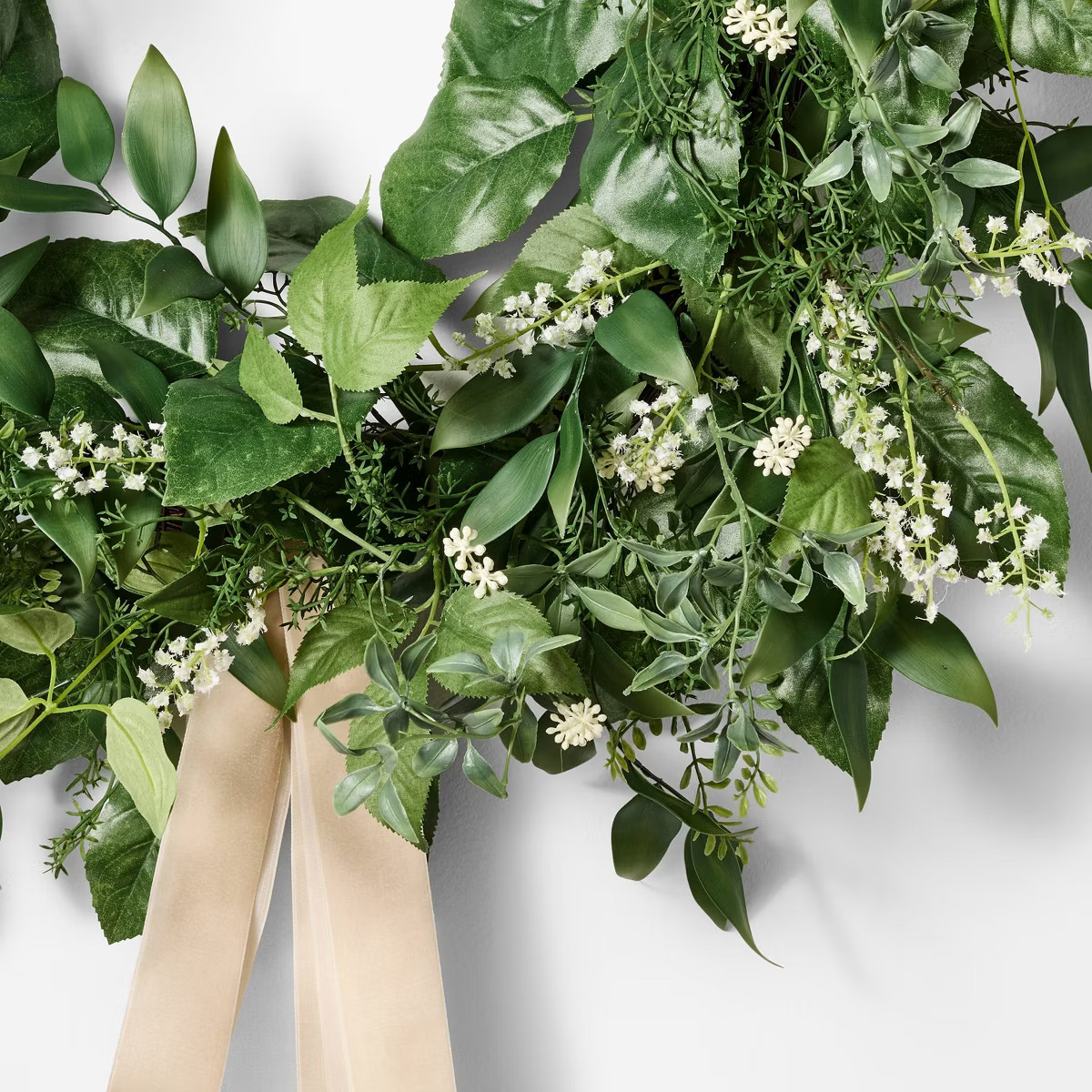 Floral Wreath with Ribbon White - Threshold™ designed with Studio McGee | Target