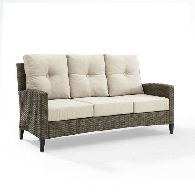 Rockport Outdoor Wicker High Back Sofa - Oatmeal/Light Brown - Crosley | Target