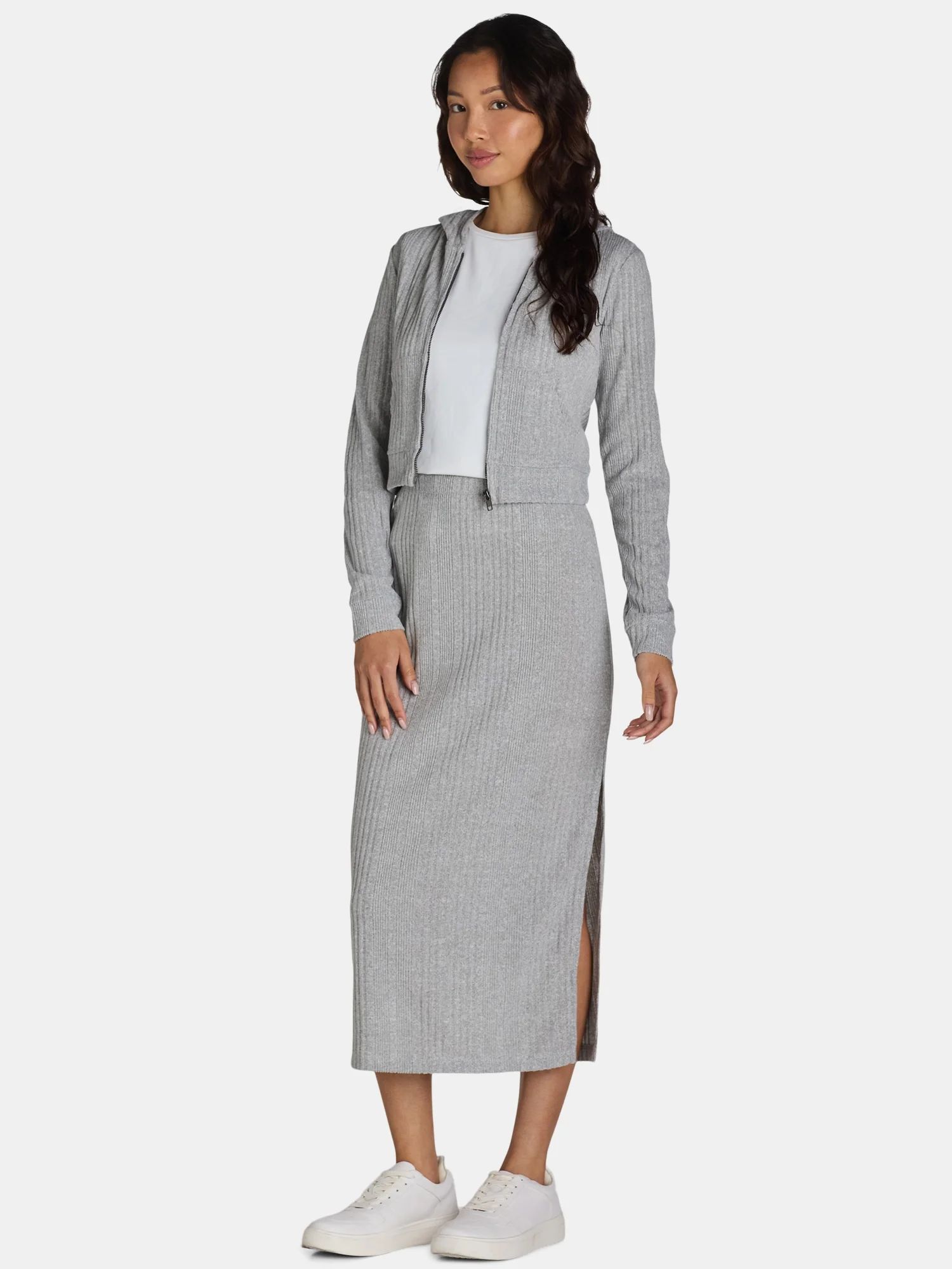 No Boundaries Zip-Up Hoodie and Midi Skirt Set, 2-Piece, Women's and Women's Plus | Walmart (US)