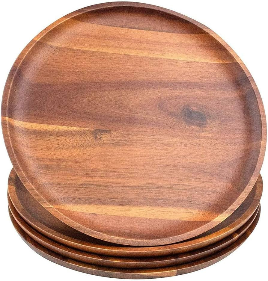 AIDEA Acacia Wood Dinner Plates, 11Inch Round Wood Plates Set of 4, Easy Cleaning & Lightweight f... | Amazon (US)